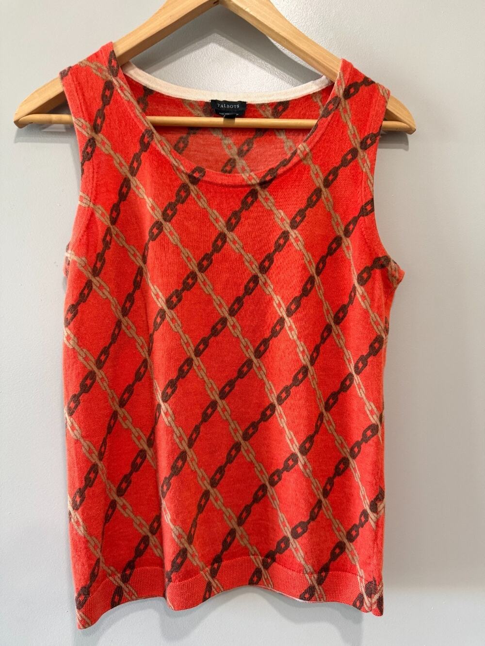 Talbots Pure merino wool argyle sweater vest Orange Blue Boho Y2k Sz-M